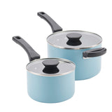 4-Piece Neat Nest Space Saving Aluminum Nonstick Saucepan Set, Aqua