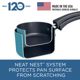 4-Piece Neat Nest Space Saving Aluminum Nonstick Saucepan Set, Aqua