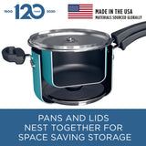 4-Piece Neat Nest Space Saving Aluminum Nonstick Saucepan Set, Aqua