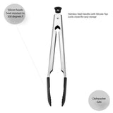 11 Inch Silicone Tip Locking Tongs, Black and Stainless Steel